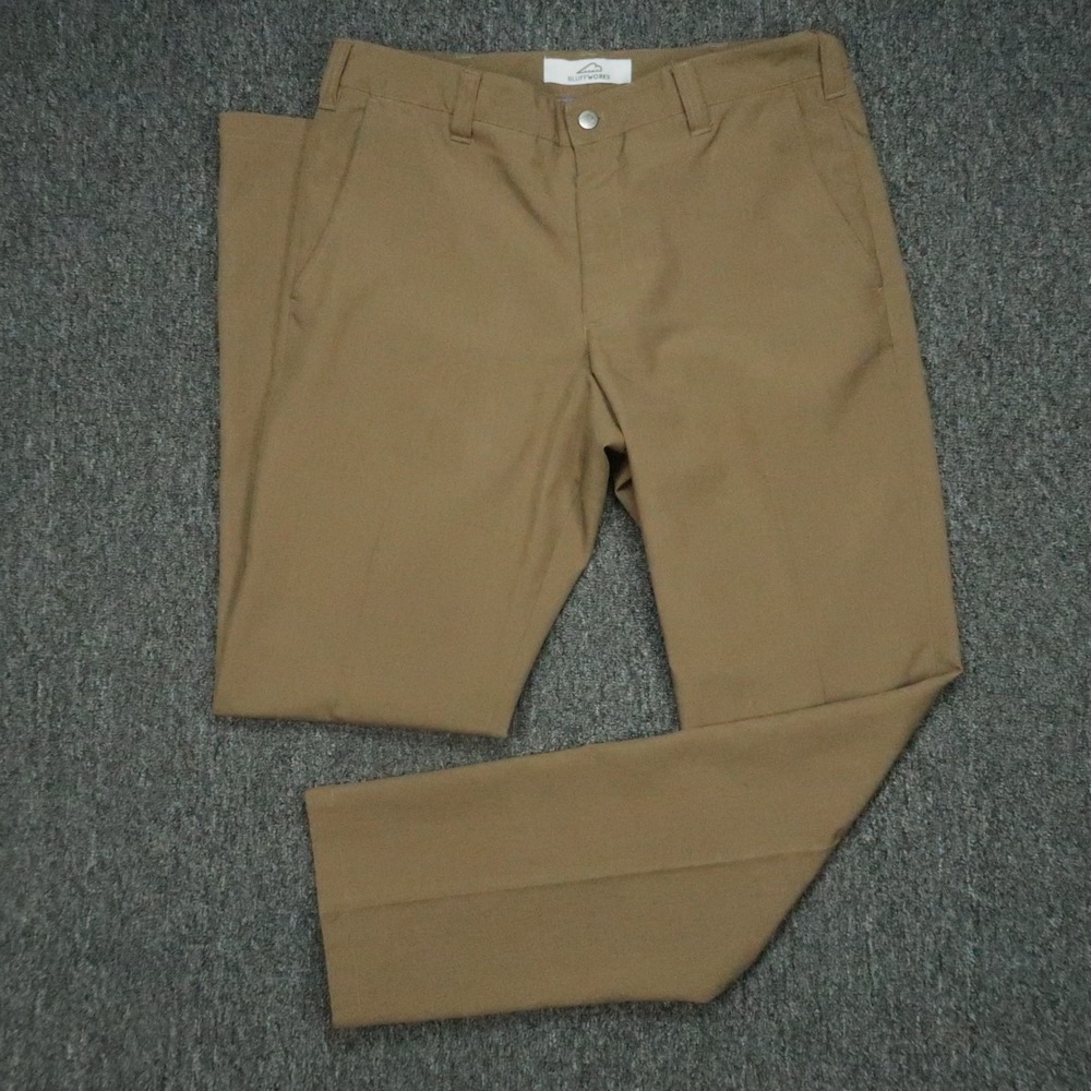 Bluffworks Pants Mens 35x34 Brown Regular Fit‎ Chino Straight Travel